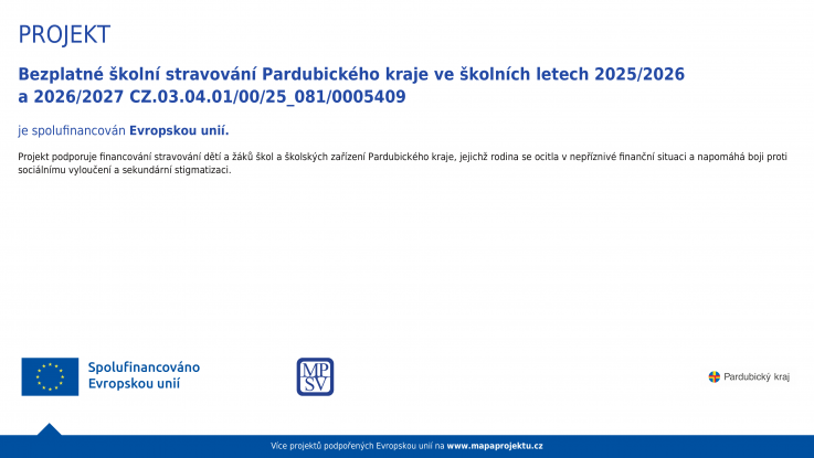 Bezplatné školní stravování 2026/2027